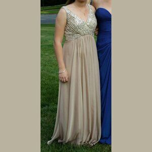 La Femme Gold Sequin and Chiffon Prom Dress Size 8